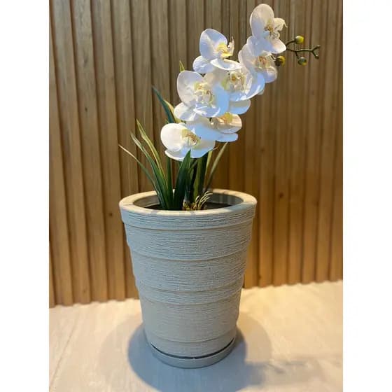 Vaso Planta Coluna Redonda C/ Prato Degrau Escovado Nº 1 28x28x28