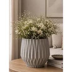 VASO DE PLANTA DECORAÇÃO ORIGAMI M JATEADO MODERNO MESA APARADOR COM PRATO