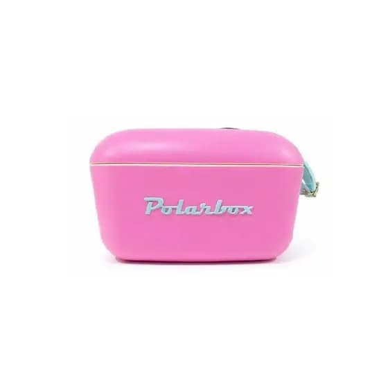 Bolsa Térmica Polarbox Cooler Retrô Com Alça Em Couro 12 Litros  - Rosa Chiclete Alça Verde