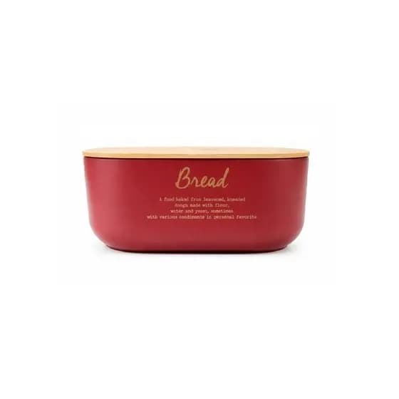 Porta Pão Em Metal Com Tampa De Bambu 5,8 Litros - Vermelho Carmim