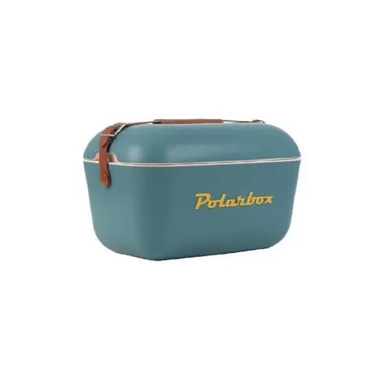 Bolsa Térmica Cooler Retrô Com Alça Em Couro 20 Litros  - Azul Esverdeado