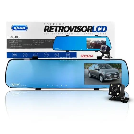 Câmera Espelho Retrovisor para Frente e Trás Ré/Frontal 1080p Infravermelho