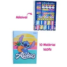 Caderno Universitário Grande Stitch 10 matérias 160fls c/Adesivos