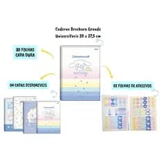 Caderno Brochurão Grande Cinnamoroll 80fls Capa Dura c/ Adesivos