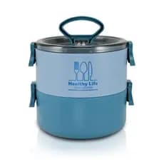 Pote Marmita Duplo 2 Andares Divisórias Trava Redonda com Alça Alimentos Microondas Freezer 1600 Ml