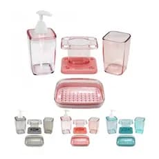 Kit de Acessórios para Banheiro 4 Peças Porta Escovas Saboneteira Porta Sabonete Líquido Copo Enxágue Pia Lavabo