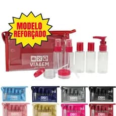 Kit de Frascos Viagem Bolsa Álcool Gel Shampoo Sabonetes Cremes 10 Peças Frasco Reforçado