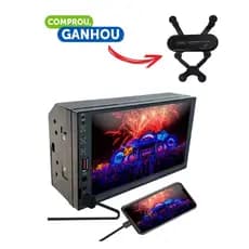 Central Multimídia MP5 2Din 7 Pol TayTech MP8 Plus Espelham Android Comando Voz + Suporte de celular veicular Knup