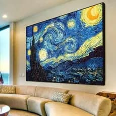Quadro Decorativo 115x80cm Pintura A Noite Estrelada Van Gogh Hall Sala Quarto Casa Decoração De Parede Mdf Adesivo