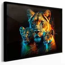 Quadro Decorativo 115x80cm  Mãe Leoa 2 Filhotes Sala Quarto Hall Casa Decoração De Parede Mdf Adesivo