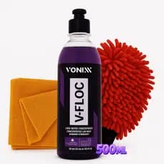 Kit Lavagem Automotiva Shampoo V-floc Vonixx 500ml + Toalha Secagem 40x40 + Luva Microfibra 1600gsm