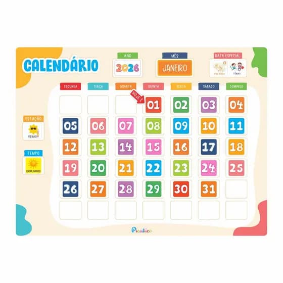 Quadro Calendário Infantil Interativo Educativo Permanente Para Fixação Na Parede Montessori Datas Estações Clima Meses