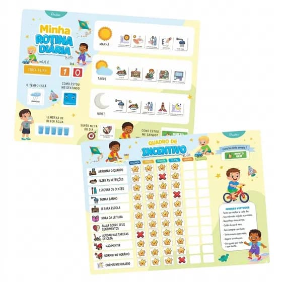 Kit Quadro Rotina Incentivo Infantil Parede Metálico Educativo Tarefas Recompensa Comportamento Montessori Emoções Clima