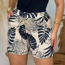 Short Feminino Estampado Liso Malha Crepe Bolso Amarração Algodão Premium Moda