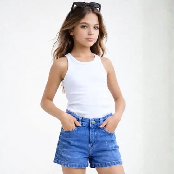 Shorts jeans infantil juvenil feminina elastano slim tamanho 10 ao 16 cores e modelos variados