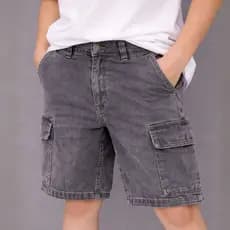 Bermuda Cargo Masculina Jeans Balão Menino Infantil Juvenil Com Bolsos e Regulador Interno