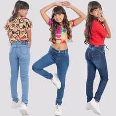 Kit calça jeans feminina elastano skinny bolsos combo juvenil 10 à 16 anos