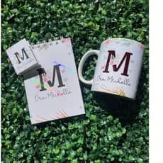 Kit Bloquinho Caneca e Porta Post-It Floral Letra e Nome Professores Presente Escritório Papelaria