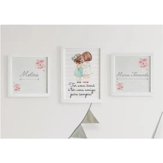 Quadros para quarto de Irmãs Ter uma irmã é ter uma amiga com Nomes Personalizado Rosas Maternidade Amor