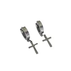 Brinco Masculino Feminino Cruz Crucifixo Aço Prateado