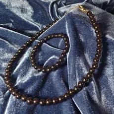 Kit Pulseira E Colar De Pérolas Negras Murano Preto Glamour