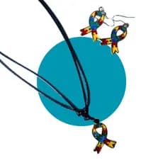 Kit Brincos e Colar Laço Autismo Quebra Cabeça Espectro