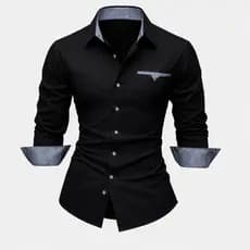 Camisa Social Masculina Slim Fit Manga Longa 60% Algodão Camisa Com Detalhes em Xadrez A Pronta Entrega