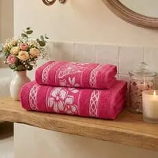 Toalha de Banho Rosa 100% Algodão Kit Com 1 Toalha de Banho e 1 de Rosto - 150 x 70 cm
