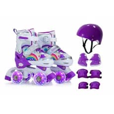 Patins infantil Quad Arco Íris Ajuste de tamanho rodas com LED brilhante + KIT PROTEÇÃO