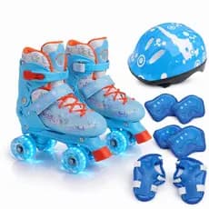 Patins Roller Infantil Adulto Quad Led nas Rodinhas Tamanho Ajustável 29-32 / 33-36 / 37-40 + KIT PROTEÇÃO