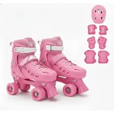 Patins Roller 4 rodas Infantil Quad Rosa Azul Tamanho Ajustável + KIT PROTEÇÃO!