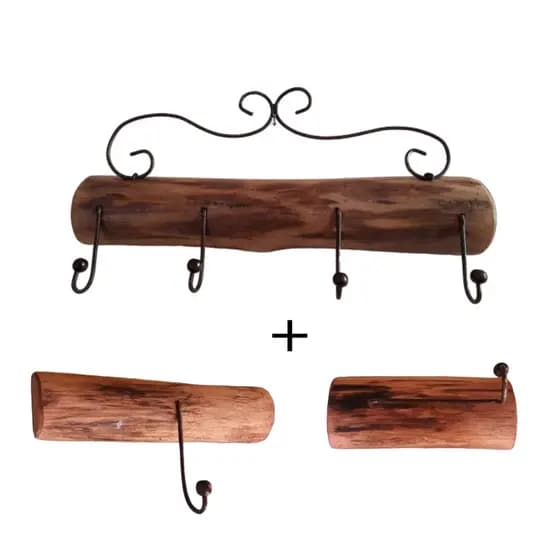 6 peças Kit acessorios de banheiro em madeira rustico decoração gancho pendurar toalha e papel higiênico