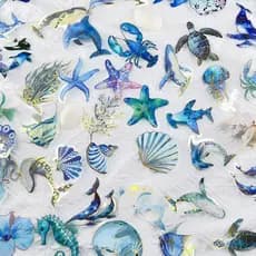 50 Pçs Lindos Adesivos Marinhos Com Bordas Douradas DIY Azul Oceano Animal Criativos Pequenos Presentes