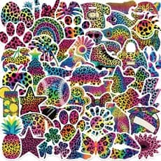 50 Peças Adesivos Coloridos Com Estampa De Leopardo De Desenho Animado Para Guitarra Notebook Bagagem Faça Você Mesmo À