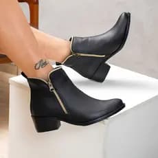 Bota Feminina Casual Cano Curto Salto Baixo Com Ziper Moda Blogueira