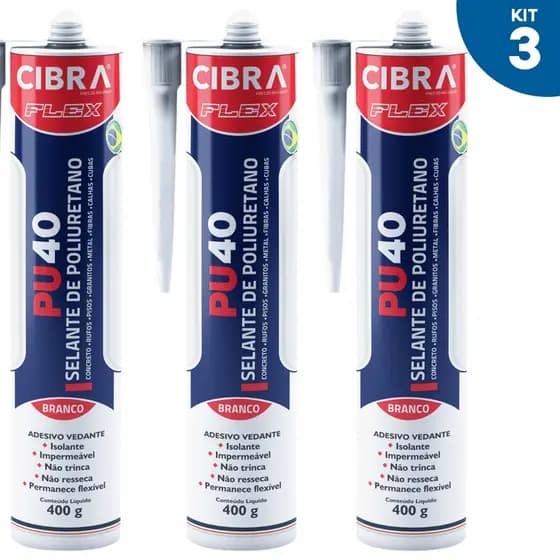 Kit 3 Selantes PU 40 Selante de Poliuretano Adesivo Vedante Cibra Flex