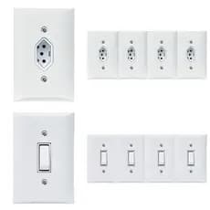 Kit 5 Tomadas Simples 2p+t 10A + Kit 5 Interruptores Simples 1 Tecla Com Espelho Branco 127V e 250V