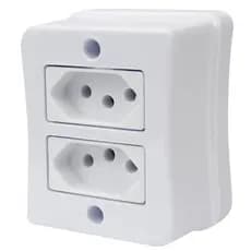 Kit 5 Tomada Dupla 2p+t 10A Sobrepor Externo Com Placa Espelho Branco Linha Viena Bivolt 127v e 250v