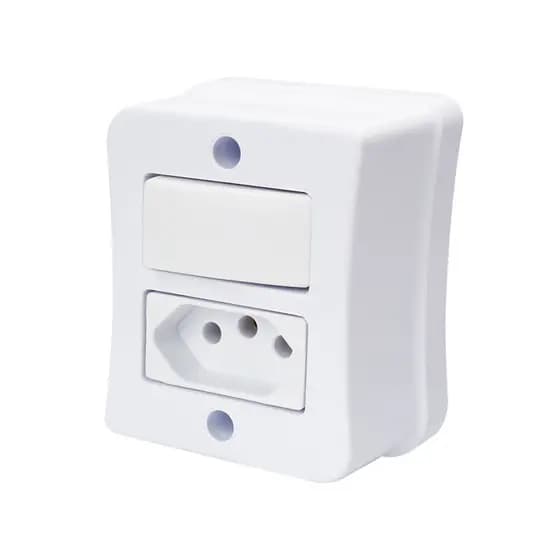 Kit 05 Interruptores de 1 Tecla Simples 1 Tomada 2p+t 20A Com Espelho Branco Linha Viena Bivolt