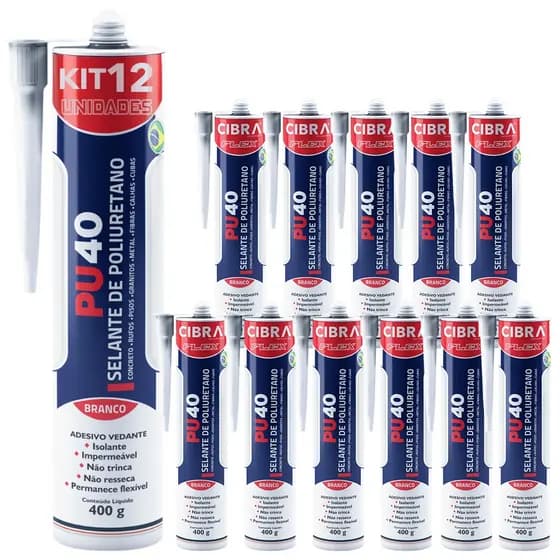 Kit 12 Selantes PU 40 Selante de Poliuretano Adesivo Vedante Cibra Flex Branco
