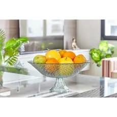Centro de Mesa Fruteira de Vidro com Pé Escamado Vitazza para Decoração, Organização e Mesa Posta