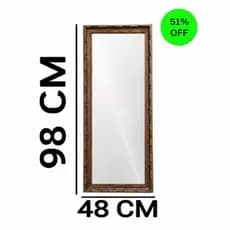 Espelho Grande Cristal Moldurado Em Madeira 48 cmx 98cm Retangular Decoração Quarto, Guarda Roupa, Escritorios e casa