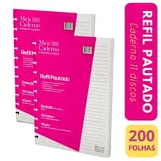 KIT 2 Refil Caderno Inteligente de Discos 11 Furos 200fls Grande Pautado 90g Compativel 200x275mm