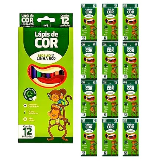 Kit 12 Caixas Lapis De Cor Sextavado Pacote Atacado Escolar
