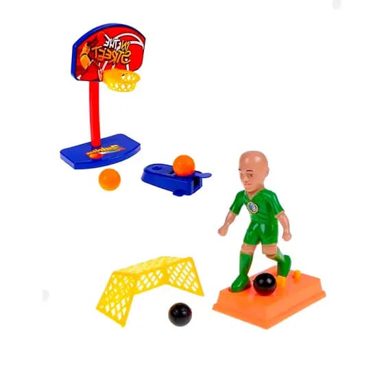 Mini Basquete + Mini Jogador Futebol Lançador Bola Golzinho