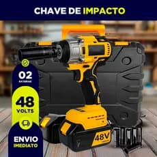Chave de Impacto 1/2" 48V Profissional com 2 Baterias de Litio Recarregável Portátil Parafusadeira