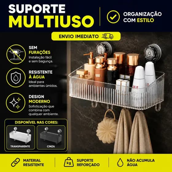 Suporte de Acrílico Para Shampoo Para Banheiro Cozinha Lavanderia Hack Sem Furo