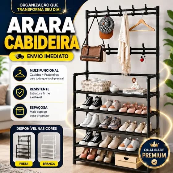 Arara 4/5 andar Sapateira Organizadora Cabideiro Suporte Multiuso Sapato Tenis Roupa Closet