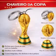 Kit Chaveiro Troféu Estilo Futebol 3D – Mini Estátua Decorativa Dourada copa do mundo 2026