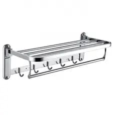 Suporte de Toalha Inoxidável de Parede Dobrável 60cm Toalheiro Duplo com Ganchos Premium 90º Graus